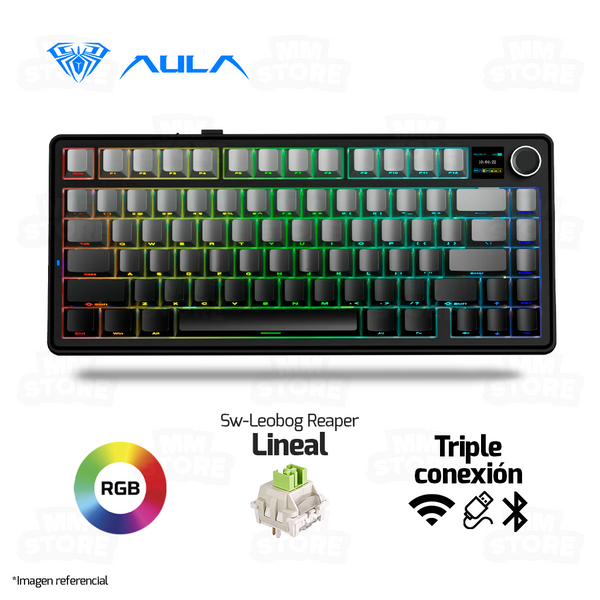 TECLADO AULA F75 MAX | INALAMBRICO |  MECANICO | SW-GREEN | RGB | NEGRO - NEGRO DEGRADADO