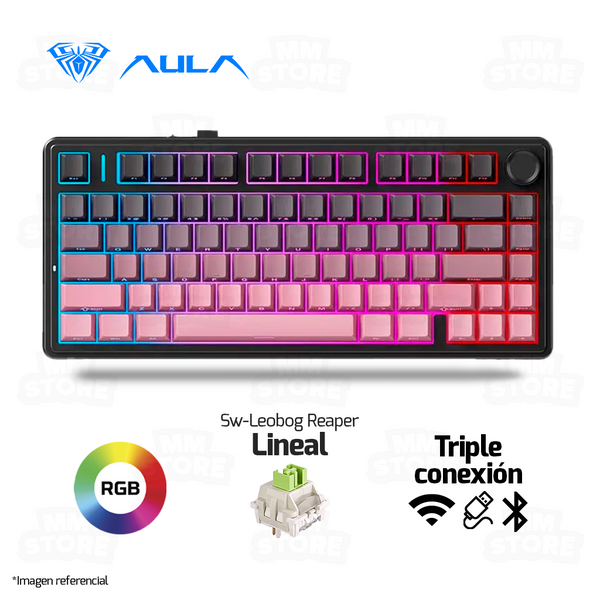 TECLADO AULA F75 | INALAMBRICO |  MECANICO | SW-GREEN | RGB | NEGRO - ROSADO DEGRADADO