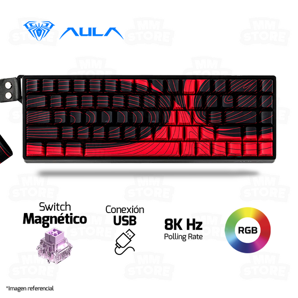 TECLADO MAGNÉTICO AULA WIN68HE MAX | RGB | CABLEADO | NEGRO - ROJO