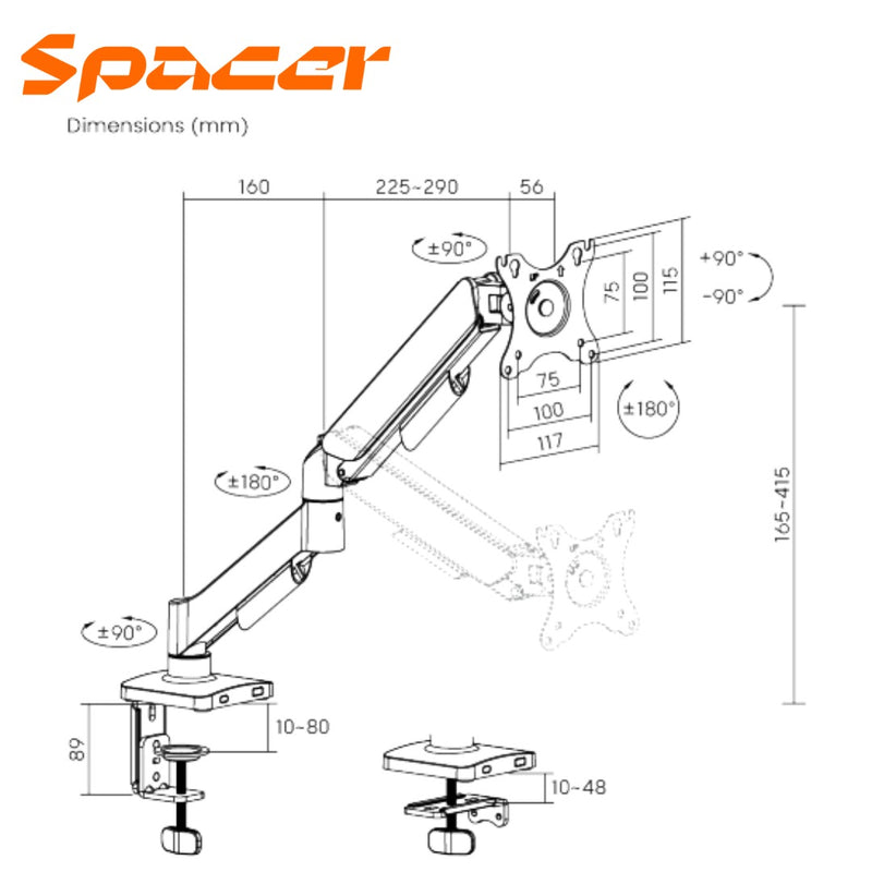 BRAZO - RACK PARA MONITOR SPACER LDT97-C012E | HIDRAULICO | 17"-32"
