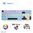 TECLADO AULA S100 PRO | INGLES | INALAMBRICO | SW - BROWN | RGB | BLANCO - AZUL - NEGRO