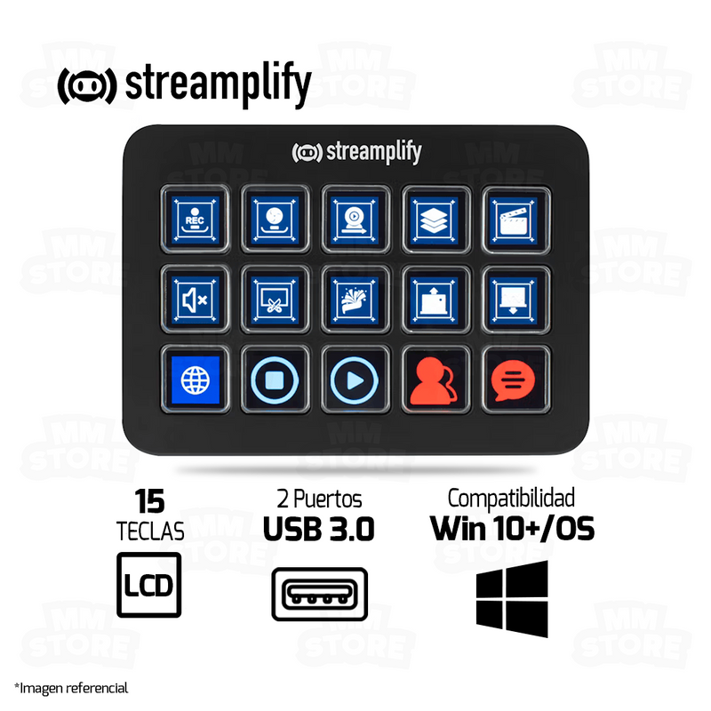 STREAMING DECK STREAMPLIFY LCD | 15 TECLAS | NEGRO