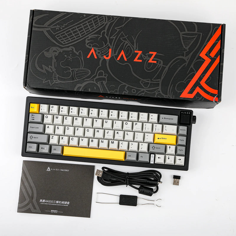 TECLADO AJAZZ AK650 | INALAMBRICO | RGB | SW-DREAM| NEGRO-GRIS-AMARILLO