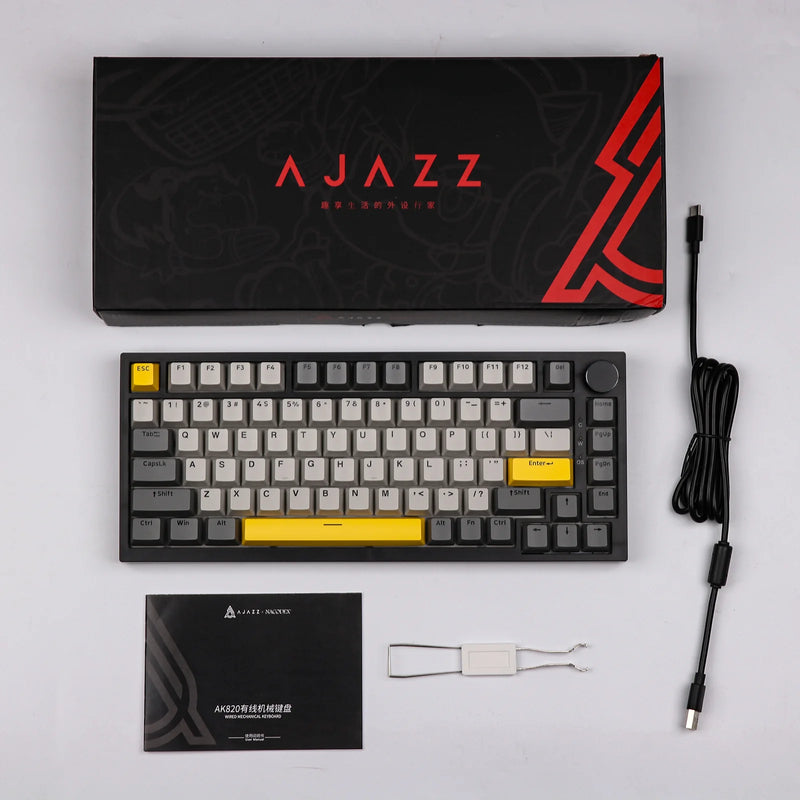 TECLADO AJAZZ AK820 | ING | CABLEADO | RGB | SW-MOON | GRIS-BLANCO-AMARILLO