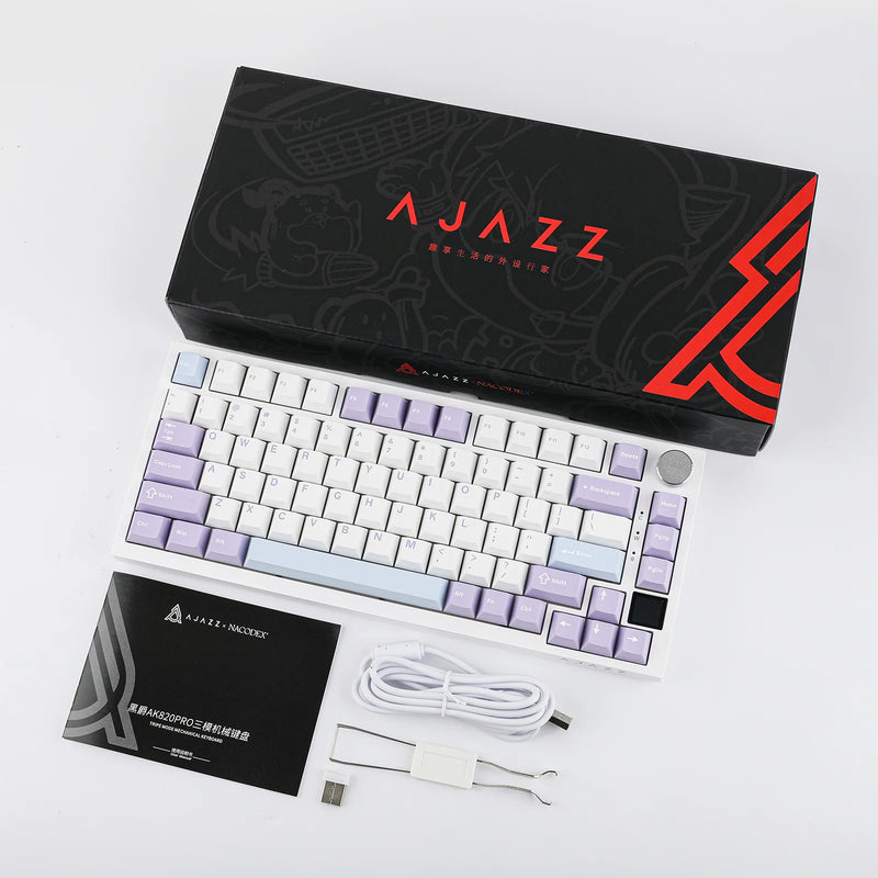 TECLADO AJAZZ AK820 PRO | INALAMBRICO | RGB | SW-GIFT | MORADO-BLANCO-AZUL