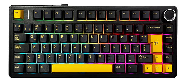 TECLADO AULA F75 | ESPAÑOL | INALAMBRICO | MECANICO | SW-GREEN | RGB | NEGRO-AMARILLO