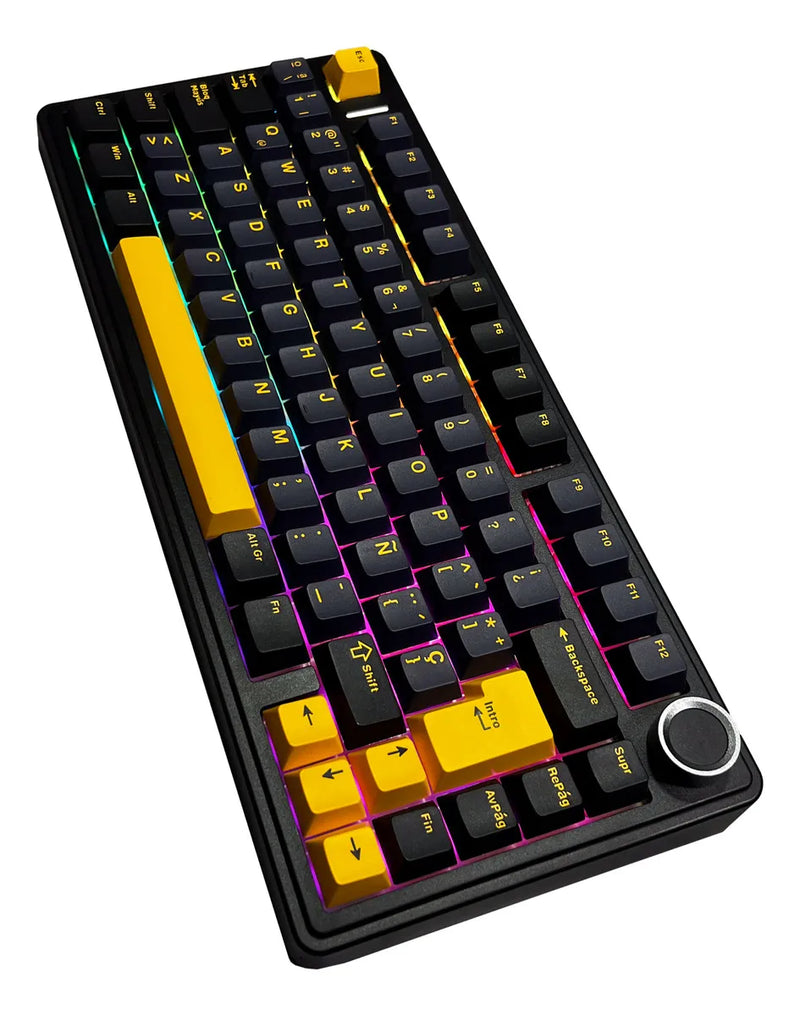 TECLADO AULA F75 | ESPAÑOL | INALAMBRICO | MECANICO | SW-GREEN | RGB | NEGRO-AMARILLO
