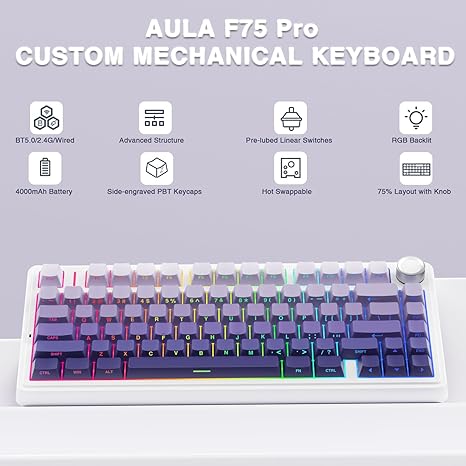 TECLADO AULA F75 | INALAMBRICO | MECANICO | SW-VECTOR| RGB | MORADO DEGRADADO