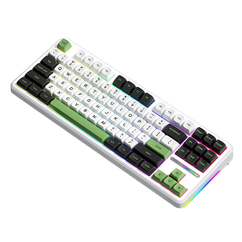 TECLADO AULA F87 | INGLES | INALAMBRICO | MECANICO | SW-GRAY | RGB | BLANCO-NEGRO-VERDE