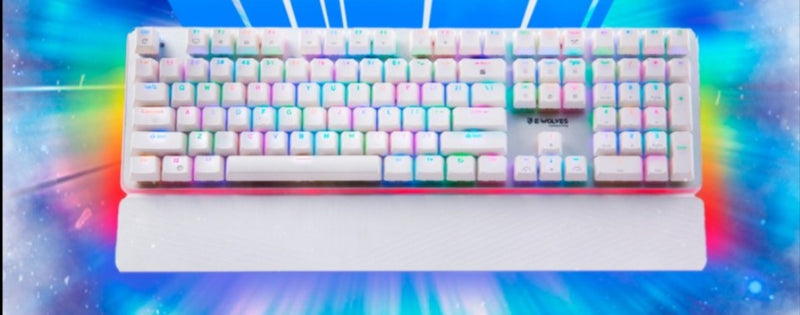 TECLADO E-WOLVES AK-2303 | CABLEADO | MECANICO | INGLES | SW-ROJO | RGB | BLANCO