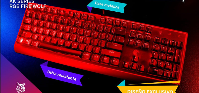 TECLADO E-WOLVES E-2233 | MECANICO | INGLES | SW-BLUE | RGB | ROJO