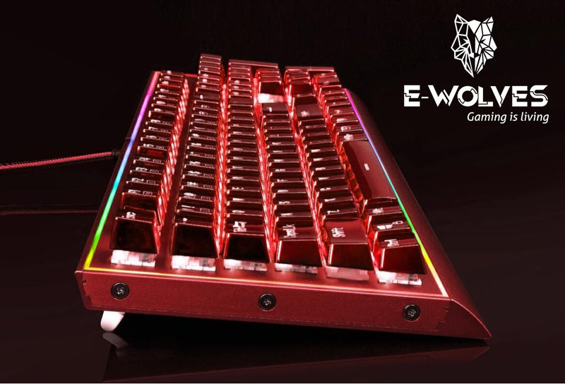 TECLADO E-WOLVES E-2233 | MECANICO | INGLES | SW-BLUE | RGB | ROJO