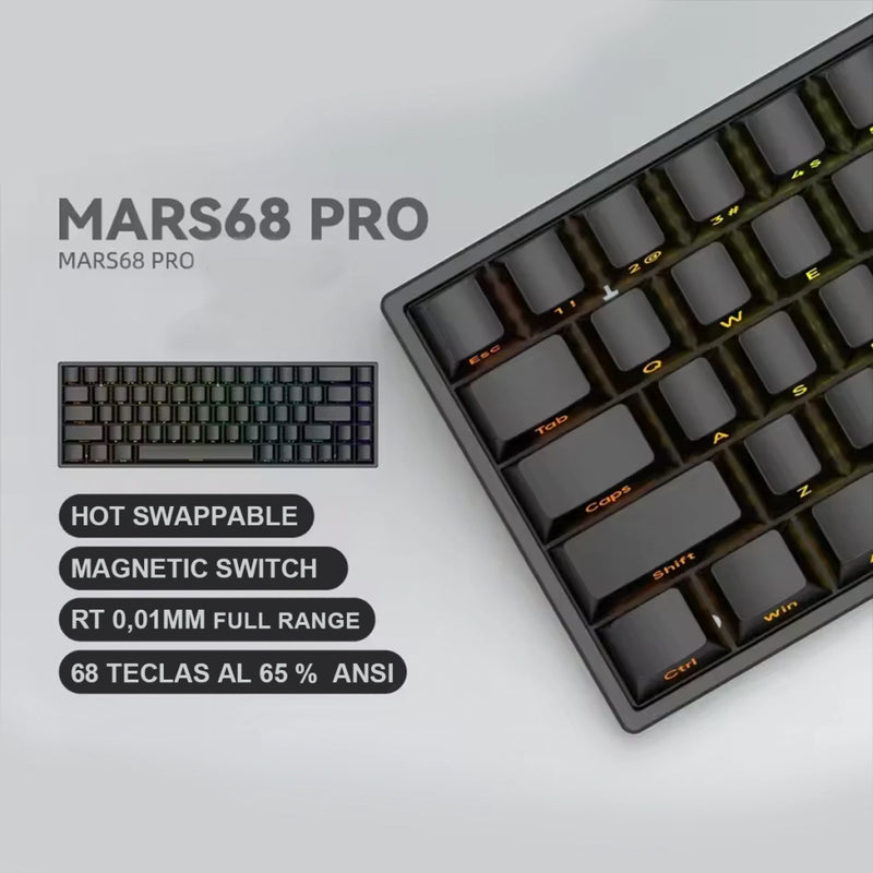 TECLADO MAGNÉTICO 8K IROK CAROTMAS MARS68 PRO | SW-PURPLE | RGB | CABLEADO | NEGRO