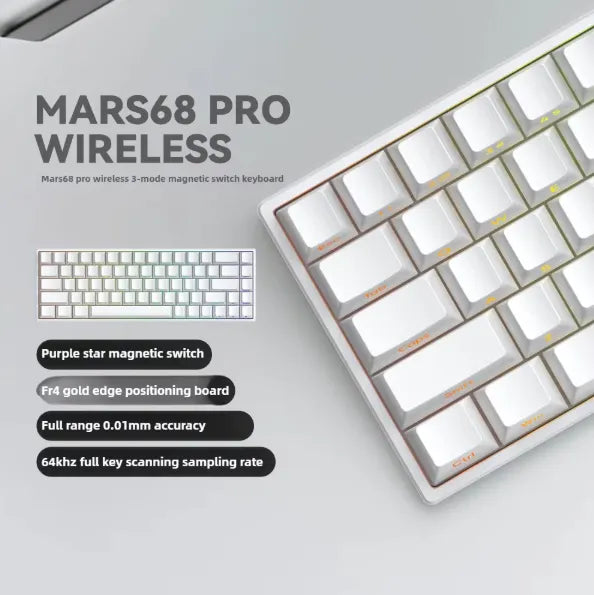 TECLADO MAGNÉTICO 8K IROK CAROTMAS MARS68 PRO | SW-PURPLE | RGB | INALAMBRICO| BLANCO