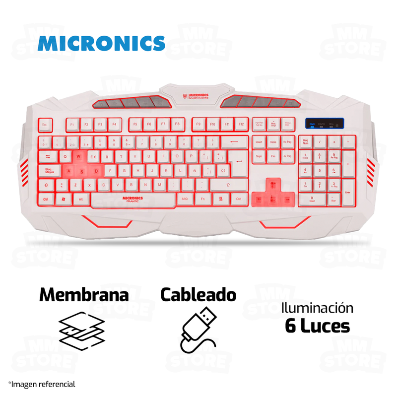 TECLADO MICRONICS FRANTIC MIC K713 | MEMBRANA | 6 COLORES | BLANCO