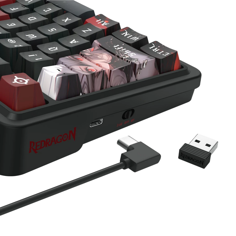 TECLADO REDRAGON ARTEMIS PRO K719 ANIME | INGLES | INALAMBRICO |SW-MINT| RGB | NEGRO-ROJO