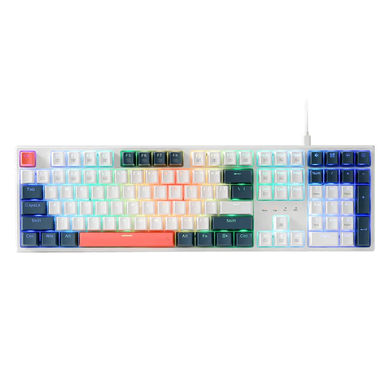 TECLADO REDRAGON TRUNDLE K668WBO | MECANICO | SW-RED | INGLES | RGB | BLANCO-AZUL-NARANJA