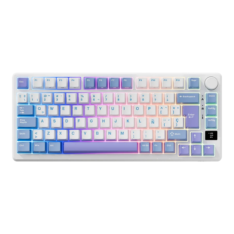 TECLADO ROYAL KLUDGE RK-M75 |ESPAÑOL| INALAMBRICO| MECANICO| SW-KSILVER |RGB |TARO MILK