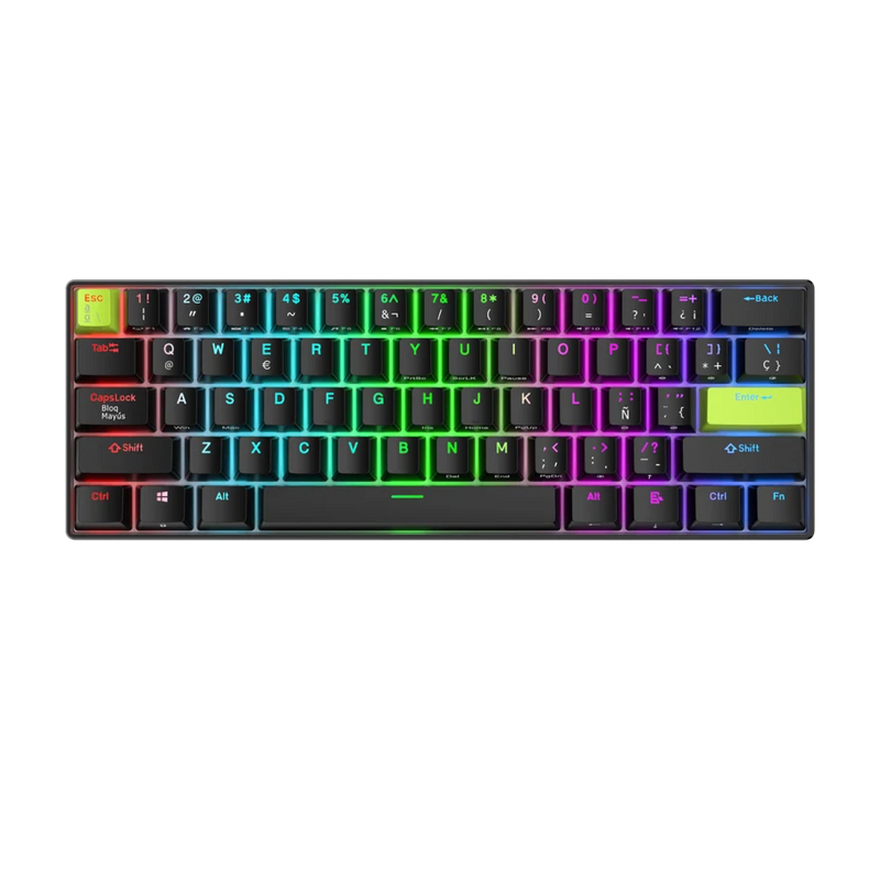 TECLADO ROYAL KLUDGE RK-C61 | INGLES | CABLEADO | MAGNETICO |RGB |NEGRO -VERDE