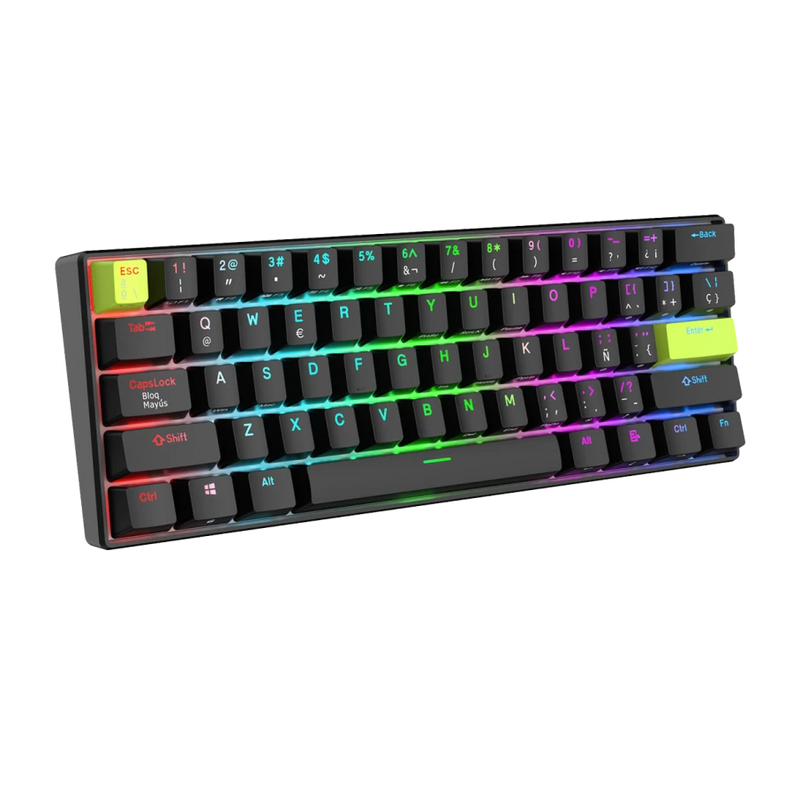 TECLADO ROYAL KLUDGE RK-C61 | INGLES | CABLEADO | MAGNETICO |RGB |NEGRO -VERDE