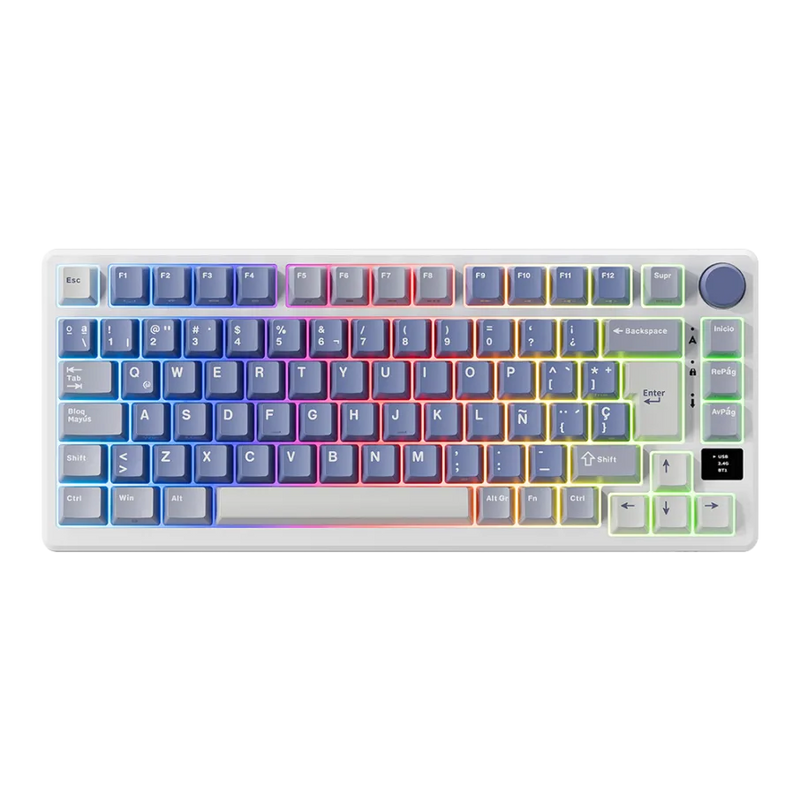 TECLADO ROYAL KLUDGE RK-M75 |ESPAÑOL| INALAMBRICO| MECANICO| SW-KSILVER |RGB |OCEAN BLUE