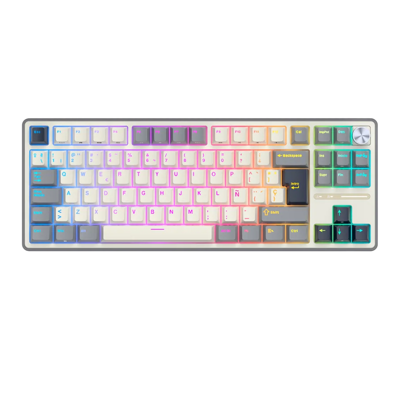TECLADO ROYAL KLUDGE RK-R87PRO TKL |ESPAÑOL| CABLEADO |MECANICO| SW-CREAMY|RGB GRIS-BLANCO
