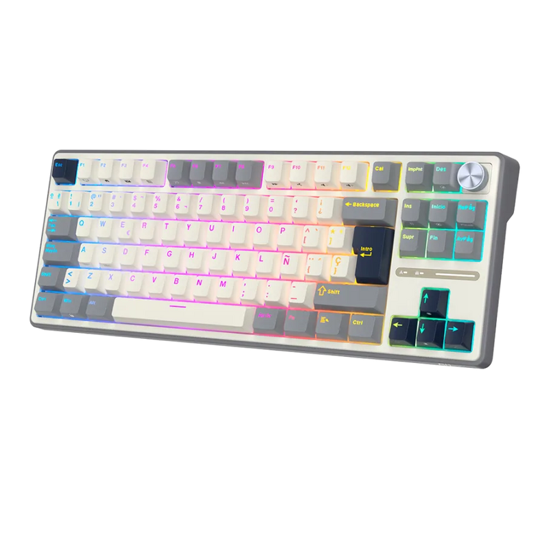 TECLADO ROYAL KLUDGE RK-R87PRO TKL |ESPAÑOL| CABLEADO |MECANICO| SW-CREAMY|RGB GRIS-BLANCO