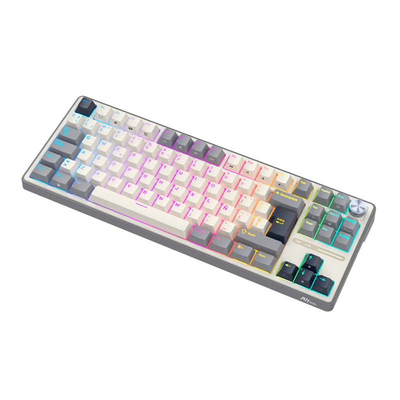 TECLADO ROYAL KLUDGE RK-R87PRO TKL |ESPAÑOL| CABLEADO |MECANICO| SW-CREAMY|RGB GRIS-BLANCO