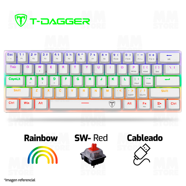TECLADO T-DAGGER ARENA LITE | ESPAÑOL | MECANICO | SW-RED | RAINBOW | BLANCO