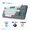 TECLADO AULA F3287 | ING | MECANICO | SW-BLUE | LUZ CYAN | BLANCO-GRIS