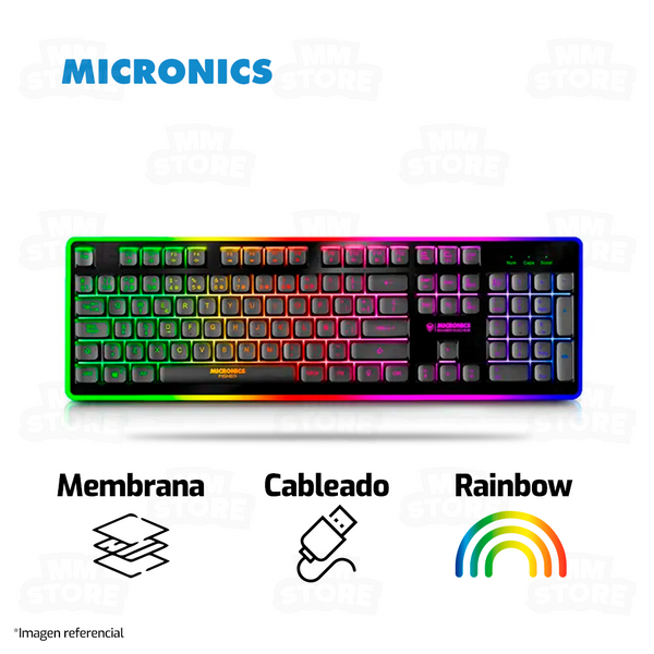 TECLADO MICRONICS FISHER MIC K801R | MEMBRANA | USB | RAINBOW | NEGRO