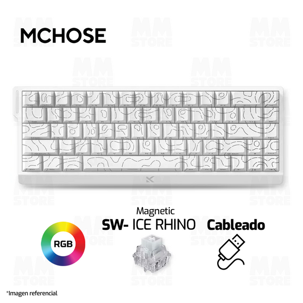 TECLADO MCHOSE ACE 68 | CABLEADO | MAGNETICO | SW ICE RHINO | RGB | BLANCO TOPOGRAPHIC
