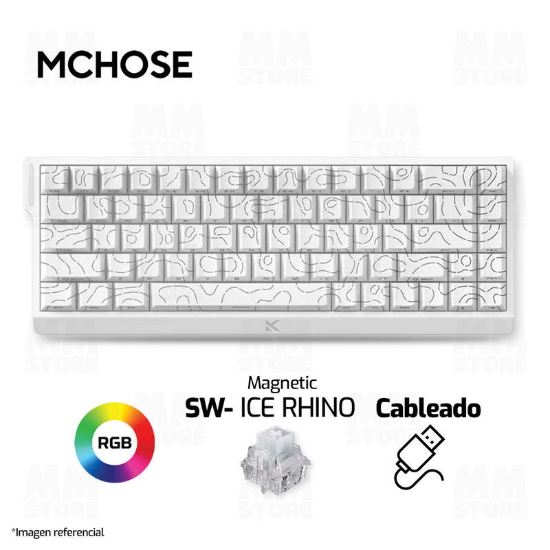 TECLADO MCHOSE ACE 68 | CABLEADO | MAGNETICO | SW ICE RHINO | RGB | BLANCO TOPOGRAPHIC