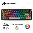 PRE-VENTA | TECLADO ATTACK SHARK X66 | INGLES | INALAMBRICO | SW STRAWBERRY | RGB | NEGRO-GRIS-MARRON