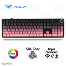 TECLADO AULA F108 PRO | INALAMBRICO | MECANICO | SW-GRAY WOOD V3| RGB | ROSADO DEGRADADO