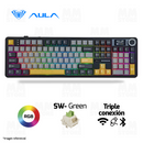 TECLADO AULA F108 PRO | INGLES | INALAMBRICO | MECANICO | SW-GREEN | RGB | NEGRO - GRIS - AMARILLO