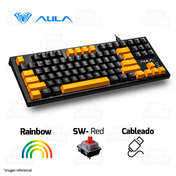 TECLADO AULA F3032 | INGLES | MECANICO | SW-RED | RAINBOW | NEGRO-NARANJA