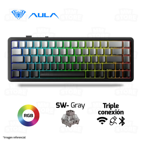 TECLADO AULA F65 | INALAMBRICO | MECANICO | SW-GRAY | RGB | NEGRO DEGRADADO