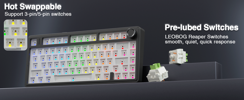 TECLADO AULA F75 | INALAMBRICO |  MECANICO | SW-GREEN | RGB | NEGRO - GRIS DEGRADADO