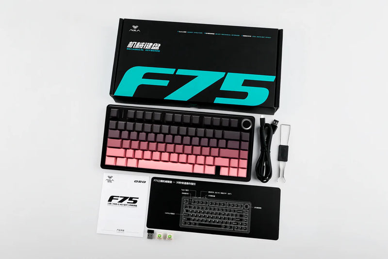 TECLADO AULA F75 | INALAMBRICO |  MECANICO | SW-GREEN | RGB | NEGRO - ROSADO DEGRADADO