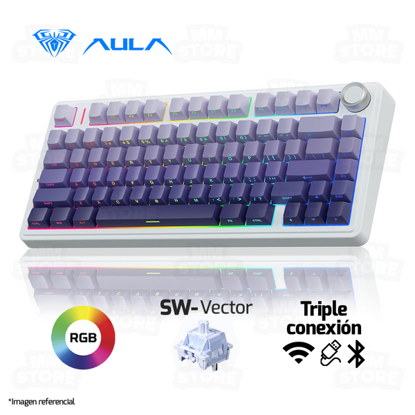 TECLADO AULA F75 | INALAMBRICO | MECANICO | SW-VECTOR| RGB | MORADO DEGRADADO