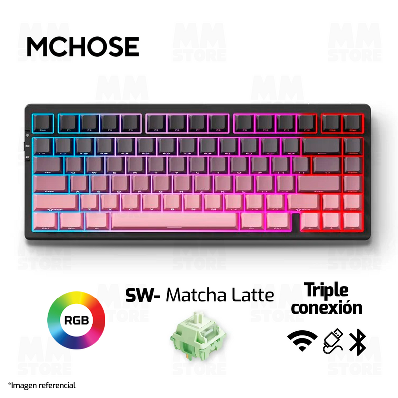 TECLADO MCHOSE G75 | INALAMBRICO | MECANICO | SW MATCHA LATTE V2 | RGB | ROSA DEGRADADO