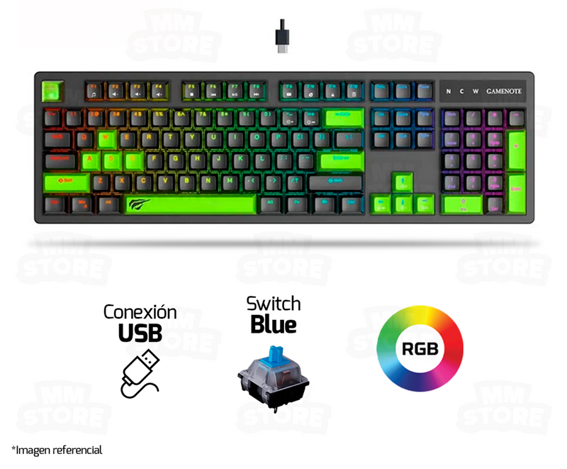 TECLADO HAVIT KB893L-SP | ESP | MECANICO | SW-BLUE| RGB | NEGRO-VERDE