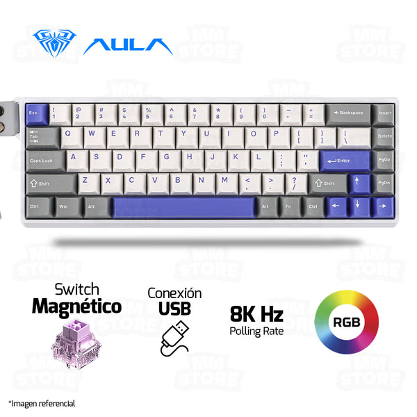 TECLADO MAGNÉTICO AULA WIN68HE MAX | RGB | CABLEADO | BLANCO-GRIS-MORADO