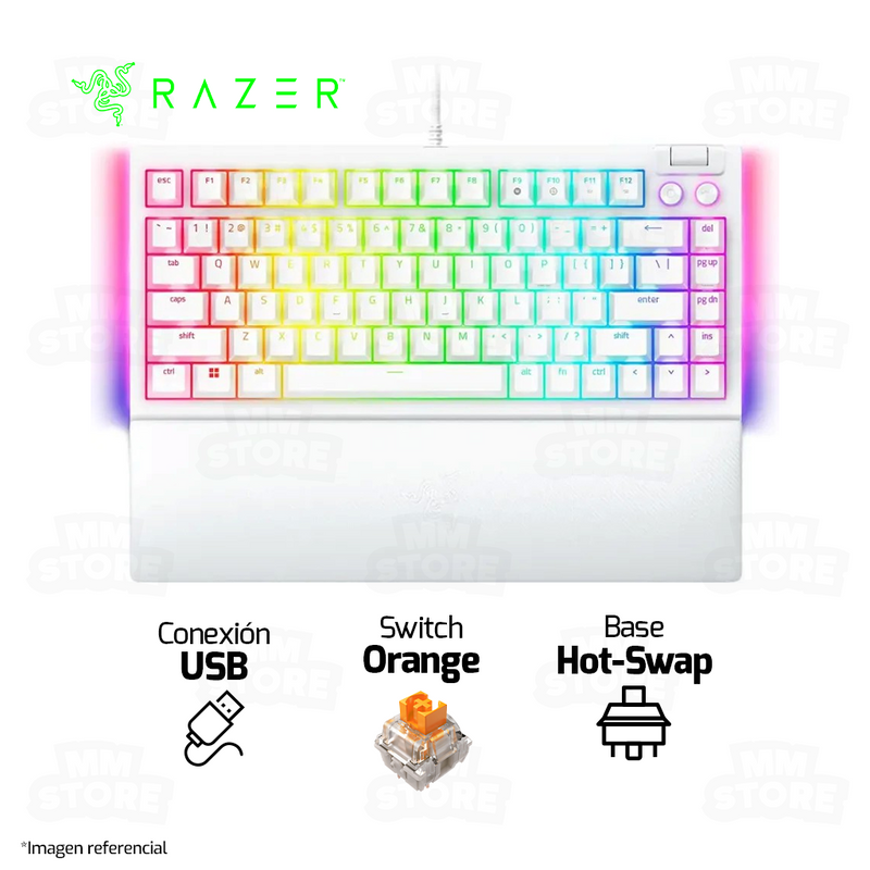 TECLADO RAZER BLACKWIDOW V4 75% | INGLES | MECANICO | SW-ORANGE | RGB | BLANCO
