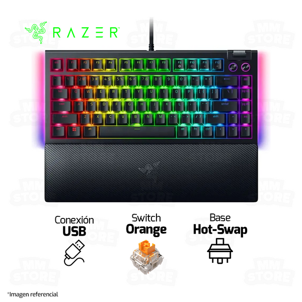 TECLADO RAZER BLACKWIDOW V4 75% | INGLES | MECANICO | SW-ORANGE | RGB | NEGRO