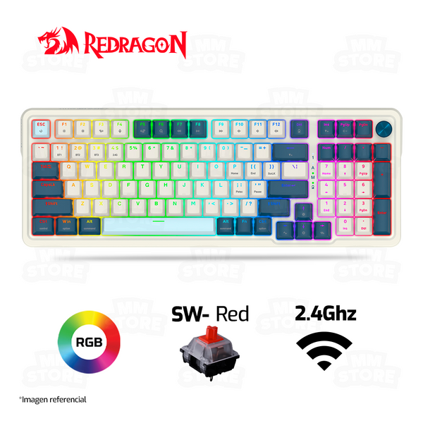 TECLADO REDRAGON EISA K686 | INGLES | INALAMBRICO | SW-RED | RGB | BLANCO - AZUL