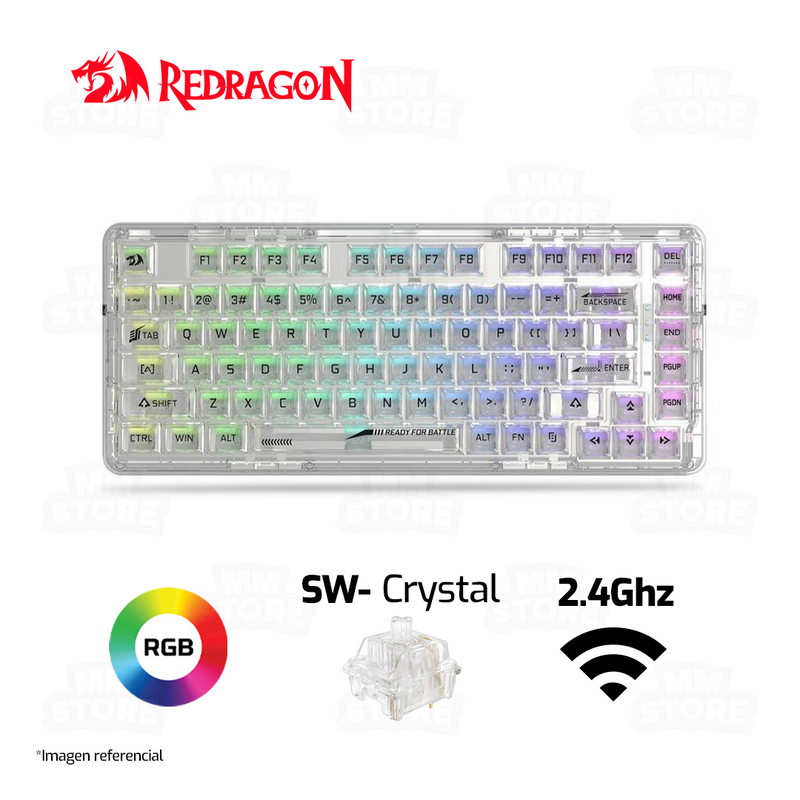 TECLADO REDRAGON ELF PRO K649CTB | INGLES | INALAMBRICO | SW-CRYSTAL | RGB | BLANCO