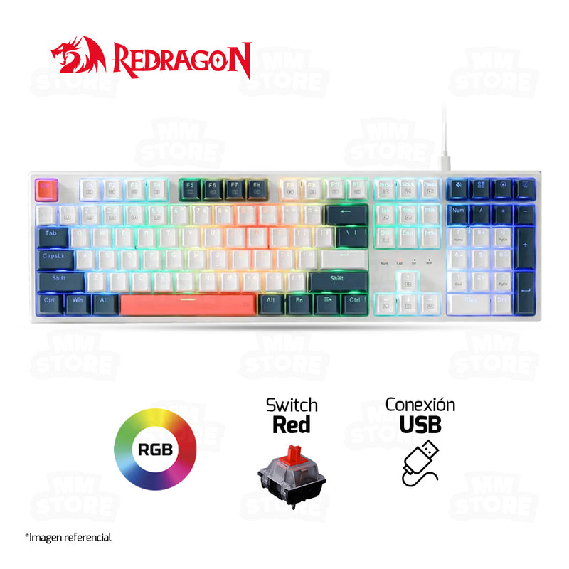TECLADO REDRAGON TRUNDLE K668WBO | MECANICO | SW-RED | INGLES | RGB | BLANCO-AZUL-NARANJA
