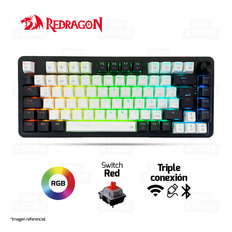 TECLADO REDRAGON UCAL PRO K673WB | ESPAÑOL | INALAMBRICO | SW-RED | RGB | BLANCO-NEGRO
